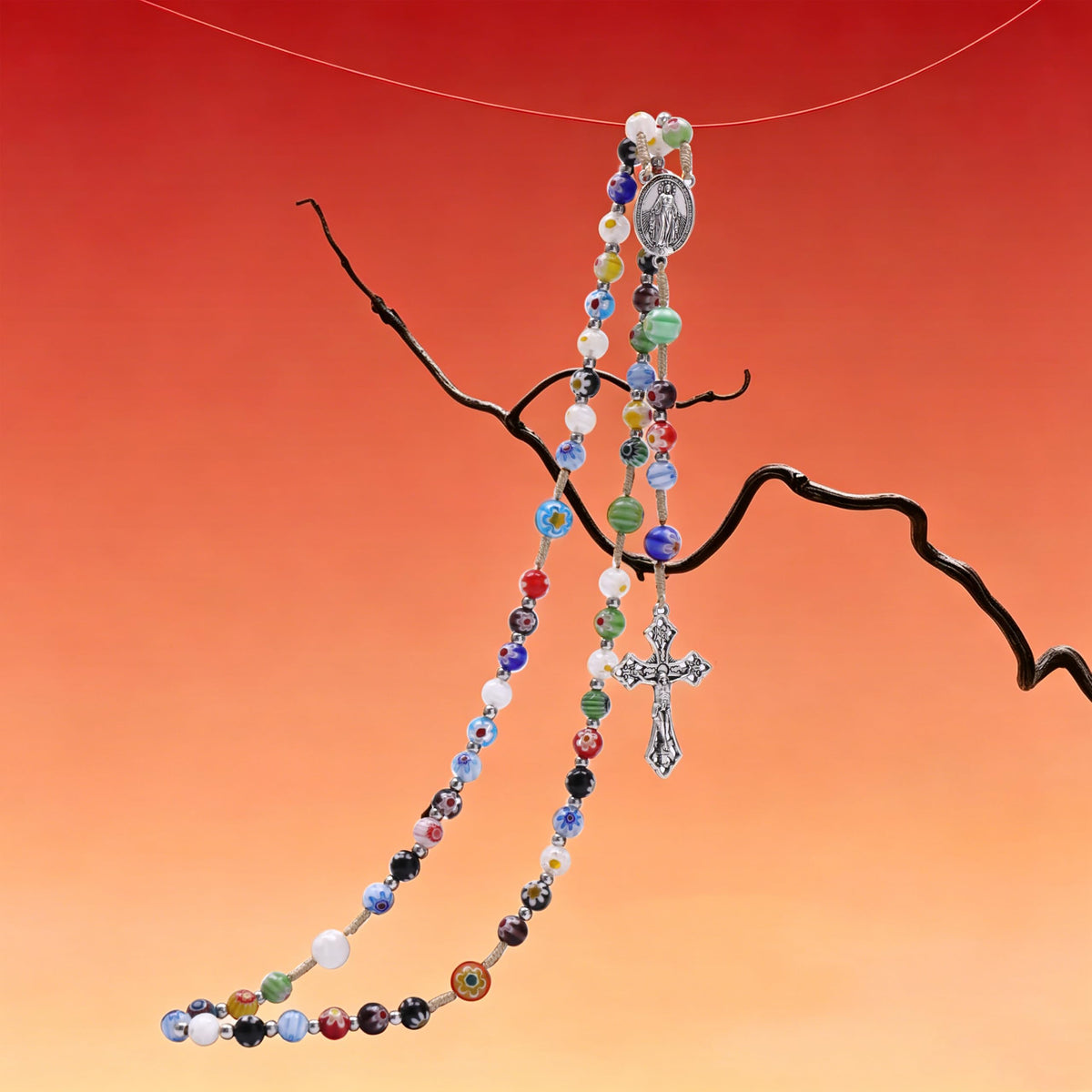 Millefiori Glass Catholic Rosary Miraculous Medal