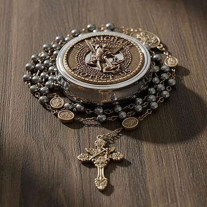 Hematite Rosary Necklace with Bronze Archangel Medal & St. Michael Cross - Nazareth Store