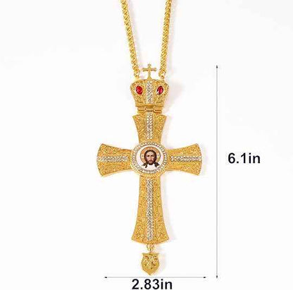 Orthodox Gold Plated Cross Necklace Red Stone Christian Crucifix Pendant