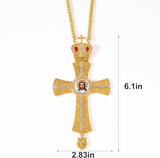 Orthodox Gold Plated Cross Necklace Red Stone Christian Crucifix Pendant