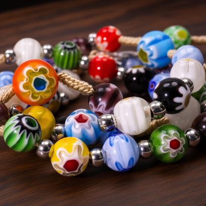 Millefiori Glass Catholic Rosary Miraculous Medal