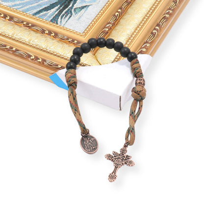 Antique Copper One Decade Paracord Rosary with St. Michael Medal & Archangel Cross