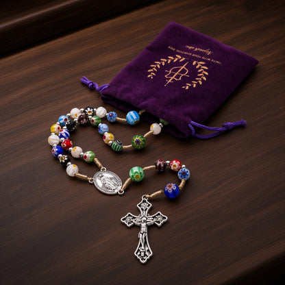 Millefiori Glass Catholic Rosary Miraculous Medal