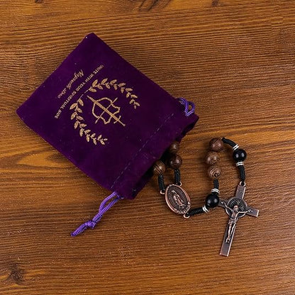 10mm olive and 10mm black wood mystery beads, this rosary offers a bold, strong design that’s perfect for men. 