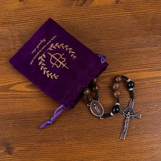 10mm olive and 10mm black wood mystery beads, this rosary offers a bold, strong design that’s perfect for men. 