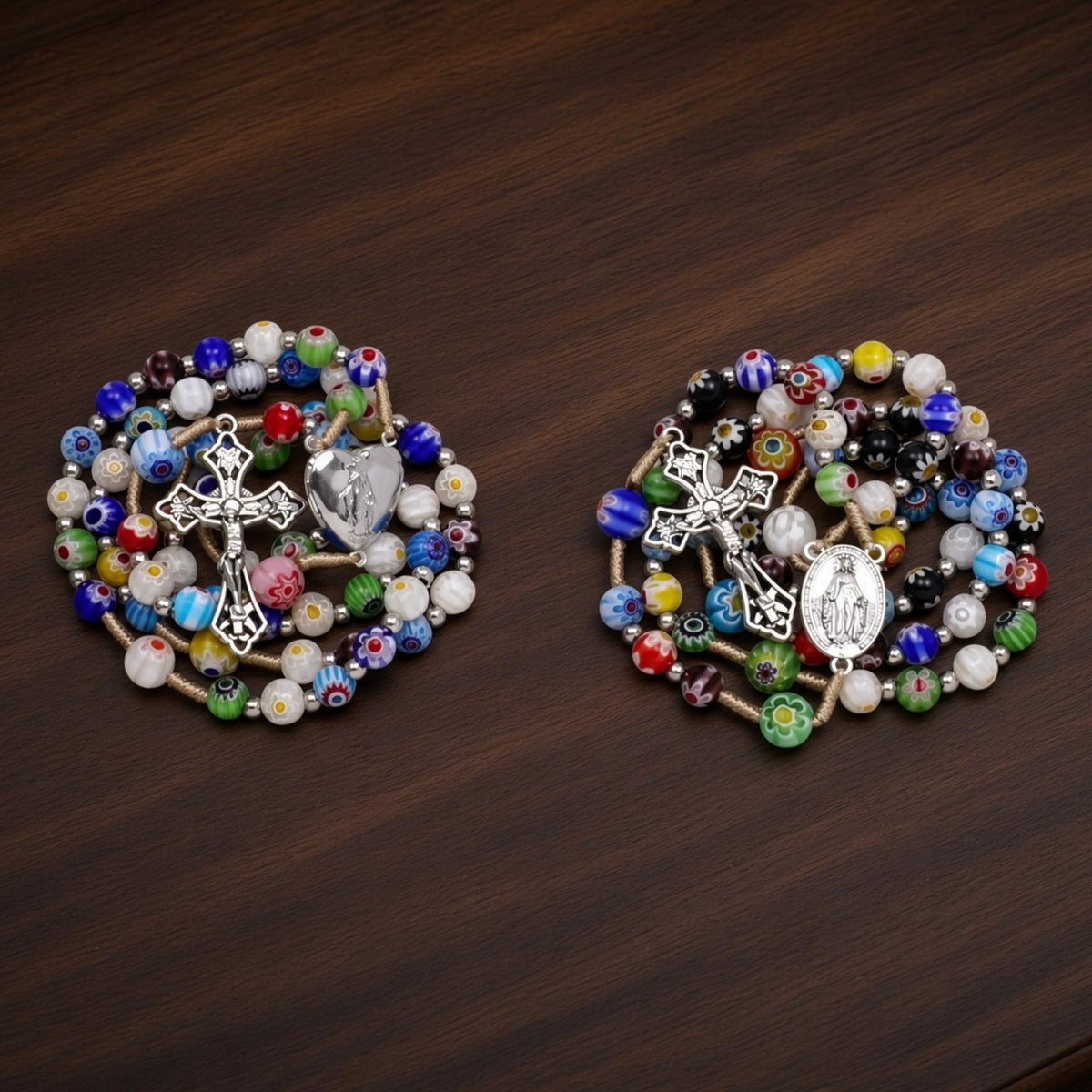 Millefiori Glass Catholic Rosary Miraculous Medal
