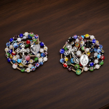 Millefiori Glass Catholic Rosary Miraculous Medal