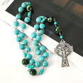 Turquoise Gemstone Beads Rosary Metal Beaded Prayer Rosary Celtic Cross Crucifix Nazareth Store