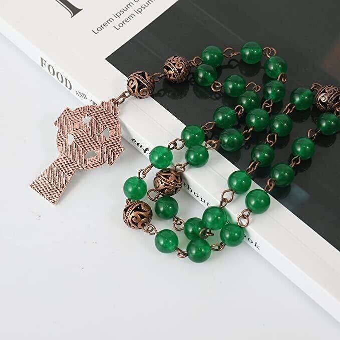 Green Jade Stone Beads Anglican Rosary Metal Beaded Prayer Rosary Celtic Cross - Nazareth Store