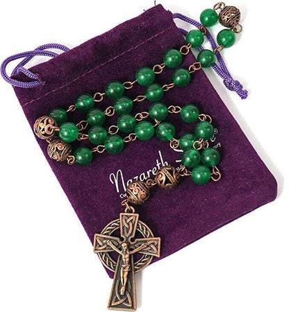 Green Jade Stone Beads Anglican Rosary Metal Beaded Prayer Rosary Celtic Cross - Nazareth Store