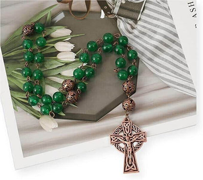 Green Jade Stone Beads Anglican Rosary Metal Beaded Prayer Rosary Celtic Cross - Nazareth Store