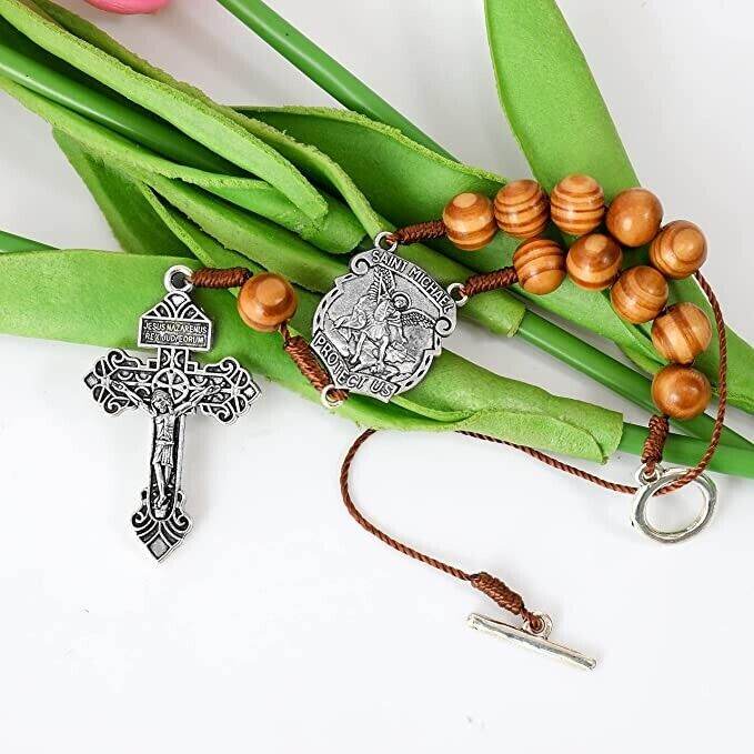 St. Michael Car Rearview Mirror Rosary One Decade Protection Wood Beads - Nazareth Store