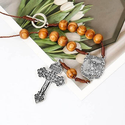 St. Michael Car Rearview Mirror Rosary One Decade Protection Wood Beads - Nazareth Store