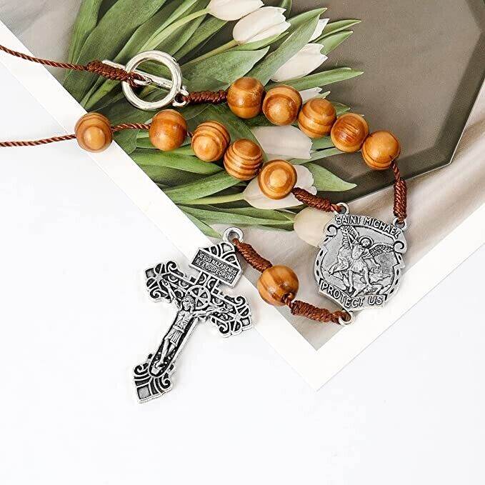 St. Michael Car Rearview Mirror Rosary One Decade Protection Wood Beads - Nazareth Store