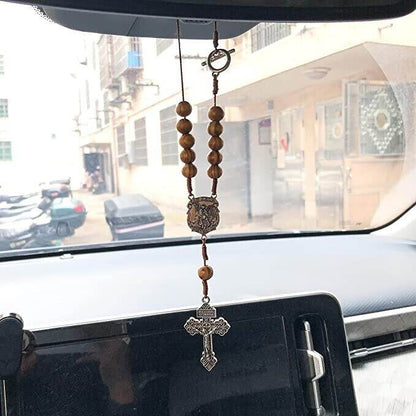 St. Michael Car Rearview Mirror Rosary One Decade Protection Wood Beads - Nazareth Store