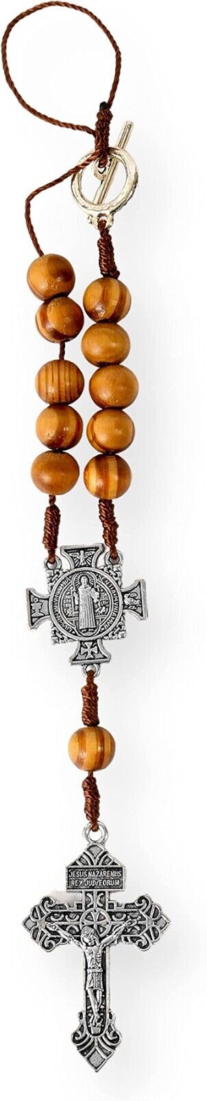 One Decade St. Benedict Car Rearview Mirror Rosary Wood Protection Beads Nazareth Store