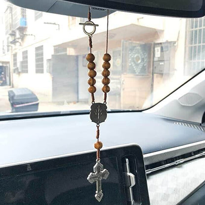 St. Michael Car Rearview Mirror Rosary One Decade Protection Wood Beads - Nazareth Store