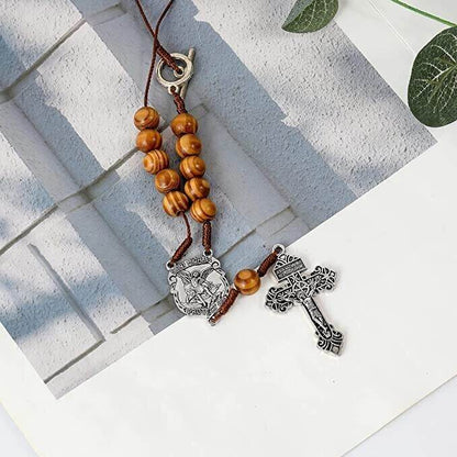 St. Michael Car Rearview Mirror Rosary One Decade Protection Wood Beads - Nazareth Store