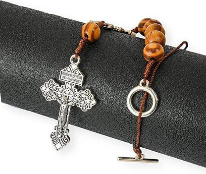 One Decade St. Benedict Car Rearview Mirror Rosary Wood Protection Beads - Nazareth Store