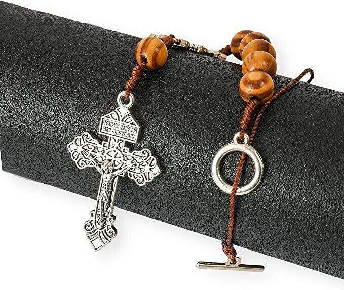 One Decade St. Benedict Car Rearview Mirror Rosary Wood Protection Beads - Nazareth Store
