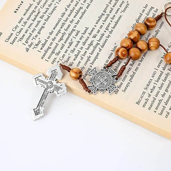 One Decade St. Benedict Car Rearview Mirror Rosary Wood Protection Beads - Nazareth Store