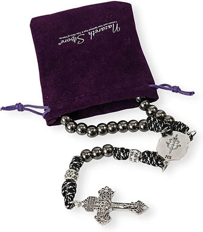 St. Michael Paracord Rosary Beaded Necklace Gun Black Metal Beads Men Rosary 20" Nazareth Store