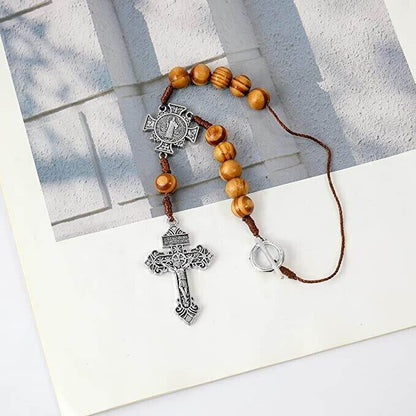 One Decade St. Benedict Car Rearview Mirror Rosary Wood Protection Beads - Nazareth Store