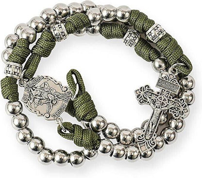 St. Michael Paracord Rosary Necklace with Alloy Beads Our Father Prayer & Jesus Crucifix - Nazareth Store