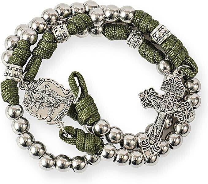 St. Michael Paracord Rosary Necklace with Alloy Beads Our Father Prayer & Jesus Crucifix - Nazareth Store