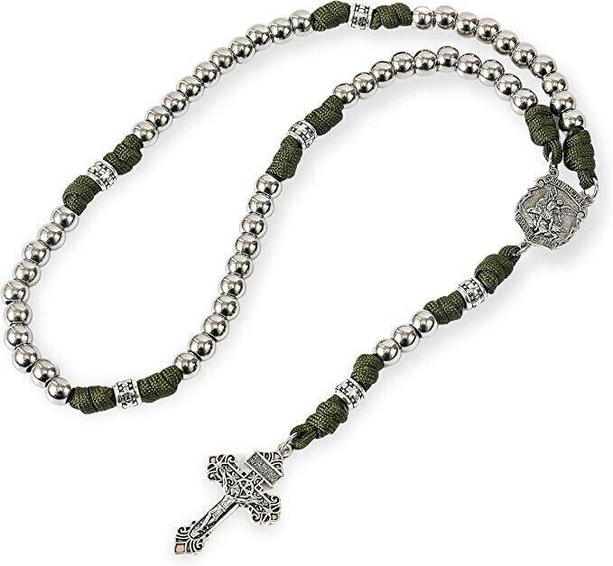 St. Michael Paracord Rosary Necklace with Alloy Beads Our Father Prayer & Jesus Crucifix - Nazareth Store