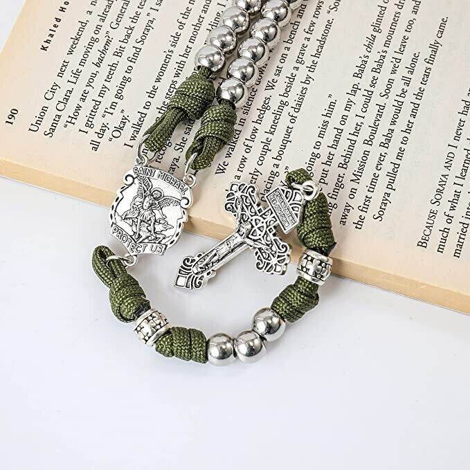 St.Michael Paracord Rosary Necklace Alloy Beads Our Father Jesus Crucifix - Nazareth Store