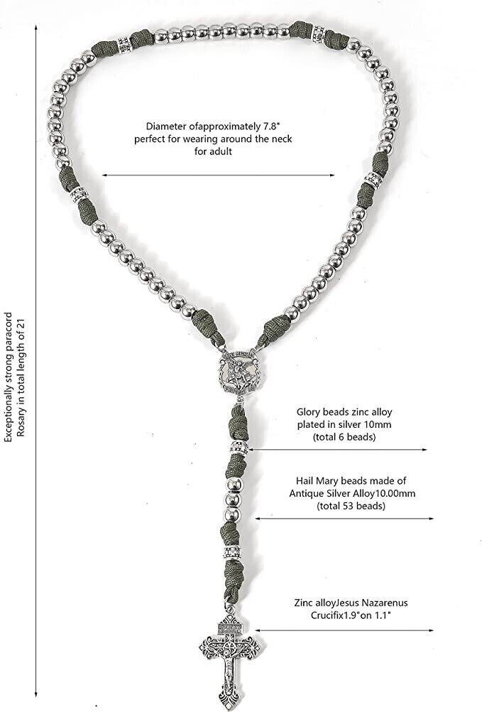 St.Michael Paracord Rosary Necklace Alloy Beads Our Father Jesus Crucifix - Nazareth Store