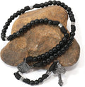 Black Agate Rosary Beads Paracord Set St. Michael Necklace & St. Benedict 22