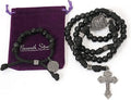 Black Agate Rosary Beads Paracord Set St. Michael Necklace & St. Benedict 22