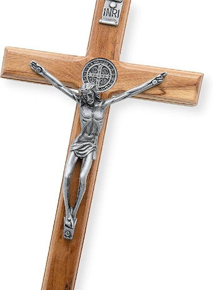 Wooden Wall Hanging Jesus Cross Walnut Solid Wood St. Benedict Protection Medal - Nazareth Store