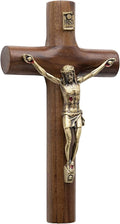 Walnut Wood Wall Cross Antique Gold Jesus INRI Cross Hanging Catholic Crucifix Nazareth Store