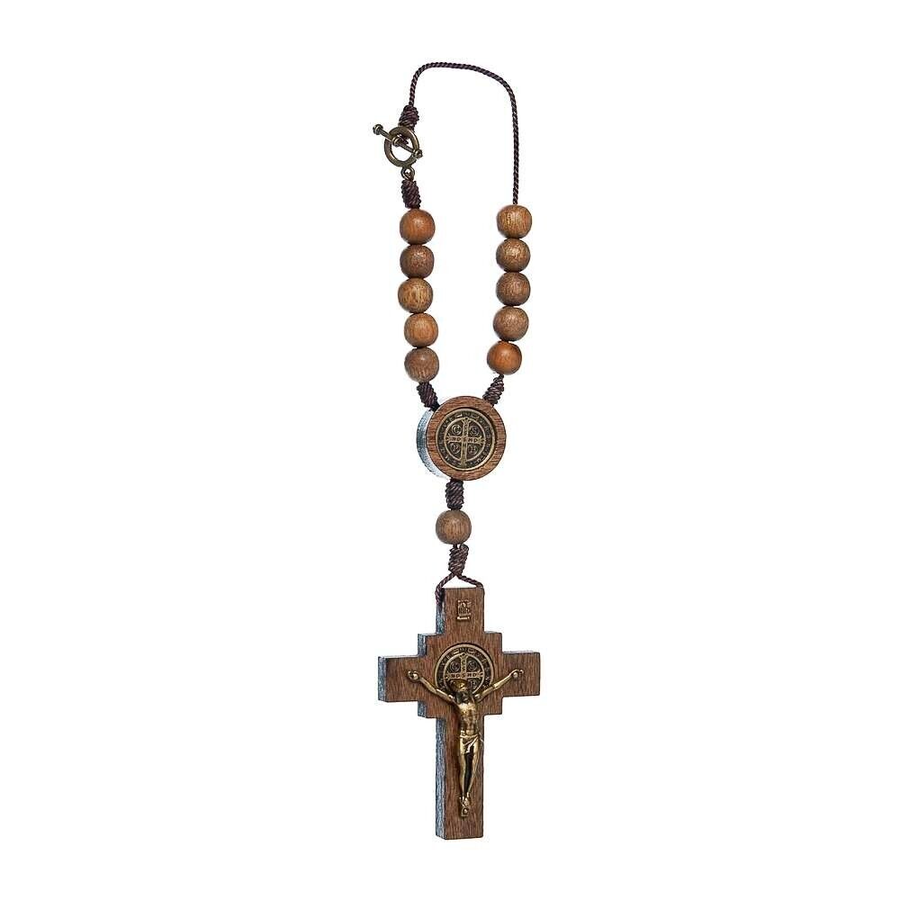 St. Benedict Car Rearview Mirror Rosary  Wood Beads Chaplet