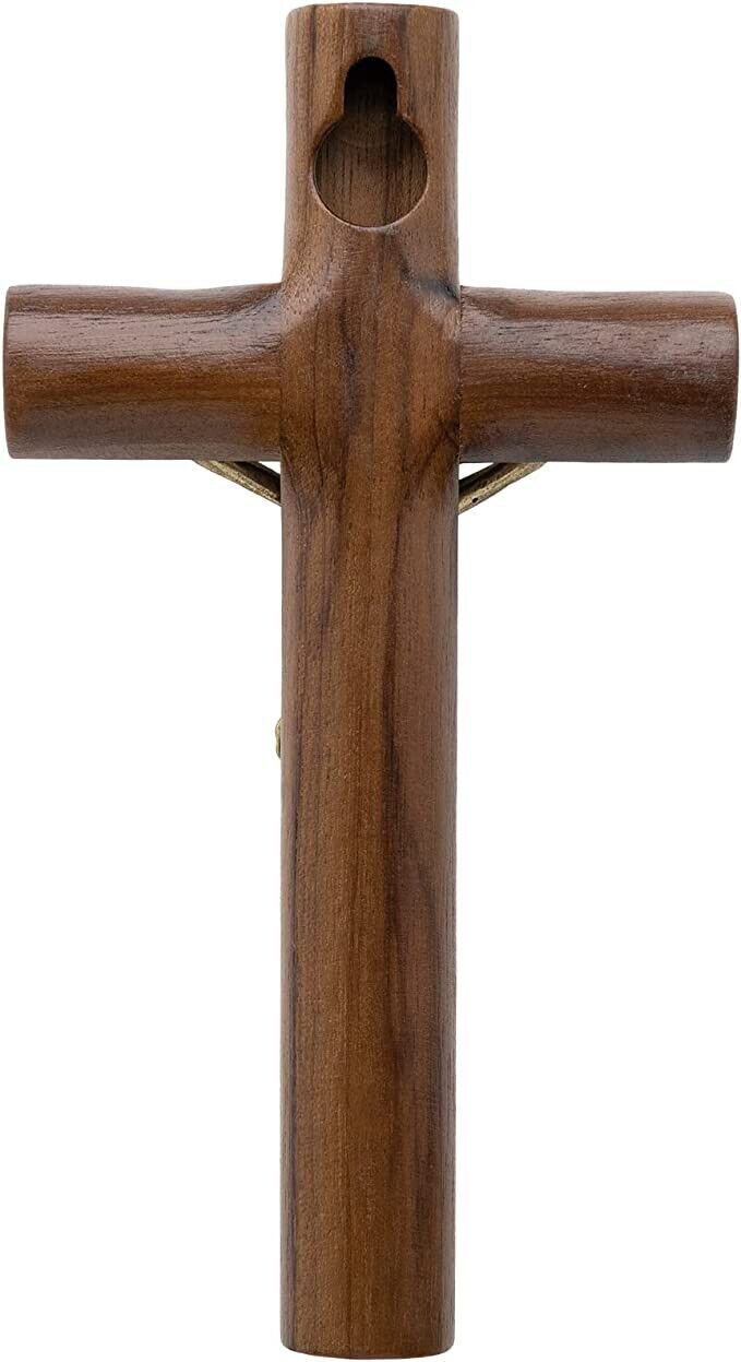 Walnut Wood Wall Cross Antique Gold Jesus INRI Cross Hanging Catholic Crucifix Nazareth Store