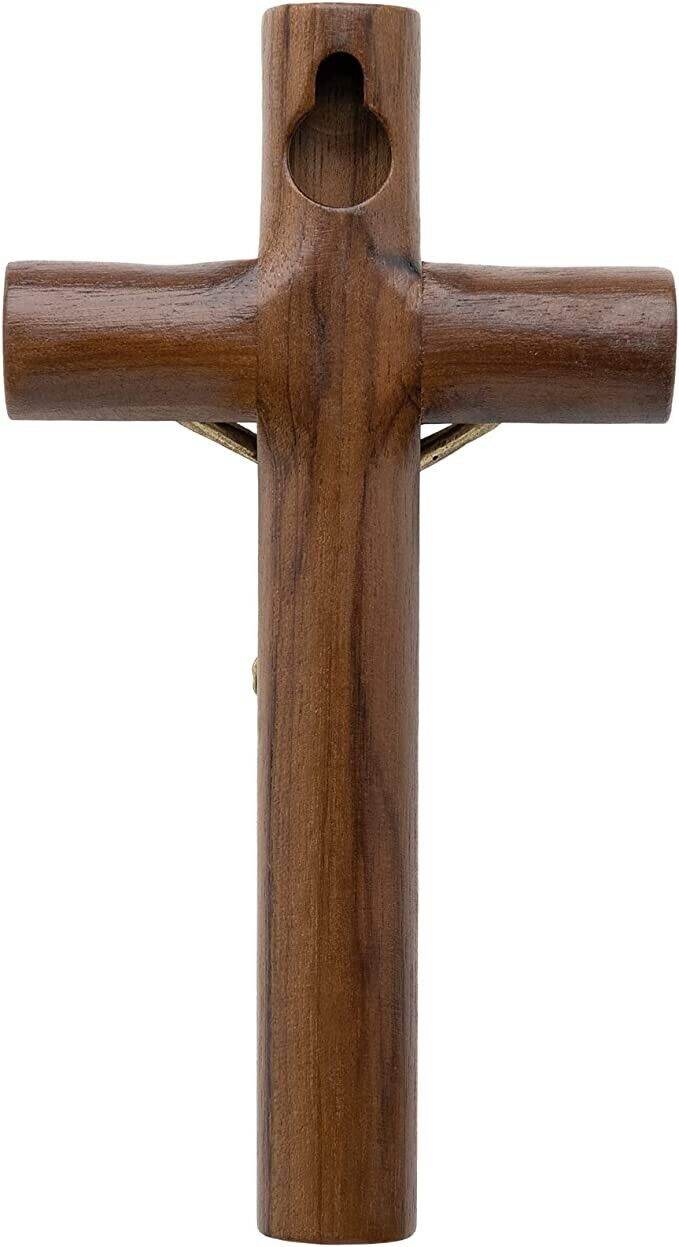 Walnut Wood Wall Cross Antique Gold Jesus INRI Cross Hanging Catholic Crucifix - Nazareth Store