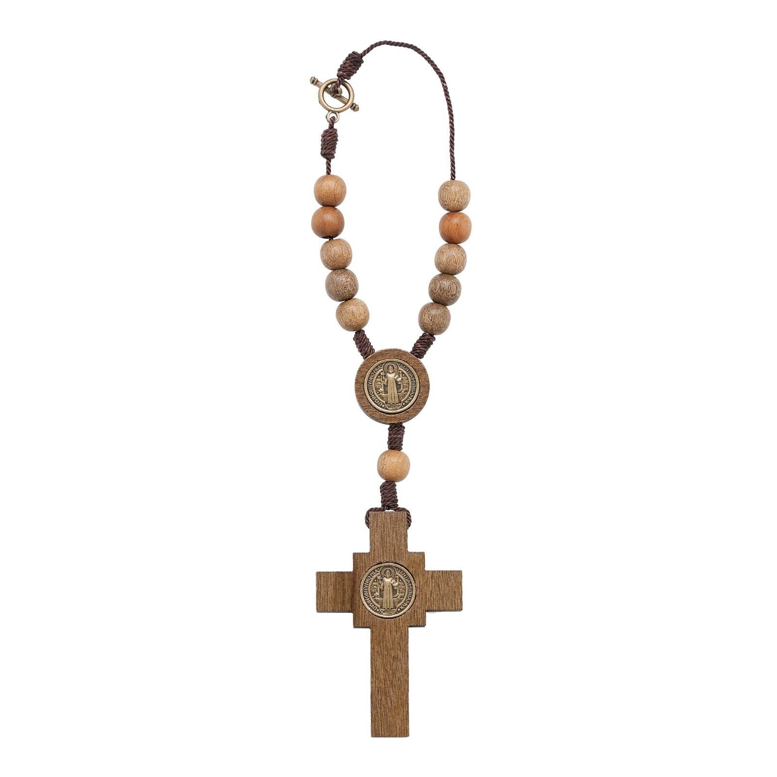 St. Benedict Car Rearview Mirror Rosary  Wood Beads Chaplet