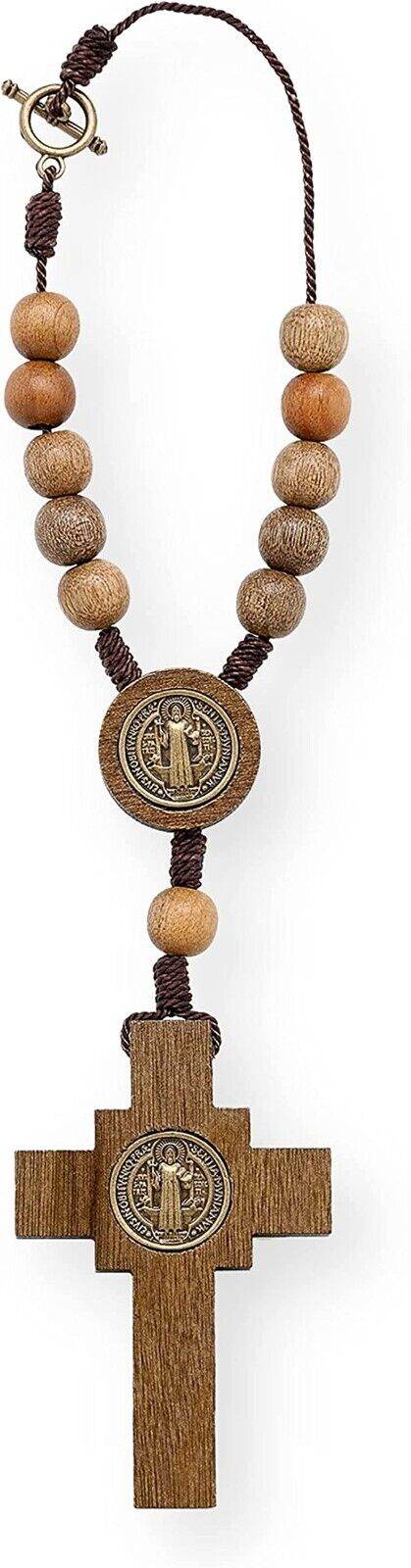 St. Benedict Wood Beads Car Rearview Mirror Rosary One Decade Protection Chaplet - Nazareth Store