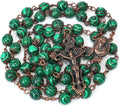 Malachite Natural Stone Rosary Beads Necklace Holy Soil & Cross Crucifix Nazareth Store
