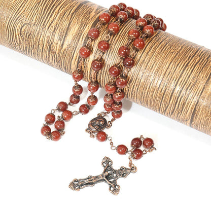Red Carnelian Natural Stone Rosary Beads Necklace Holy Soil & Cross Crucifix - Nazareth Store