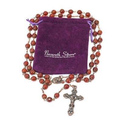 Red Carnelian Natural Stone Rosary Beads Necklace Holy Soil & Cross Crucifix - Nazareth Store