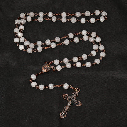 Clear Agate Natural Stone Rosary Beads Necklace Holy Soil & Cross Crucifix - Nazareth Store