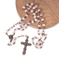 Rose Quartz Natural Stone Rosary Beads Necklace Holy Soil & Cross Crucifix Nazareth Store
