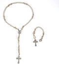 Silver Beads Paracord Rosary Rugged Necklace Set St. Michael & St.Benedict 22