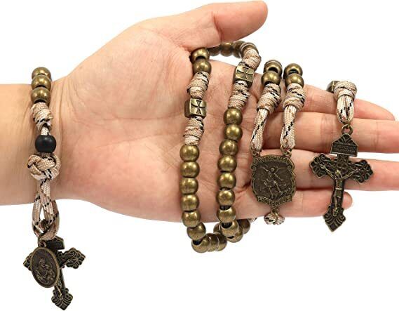 Set Antique Bronze Alloy Beads Rugged Rosary Necklace and One Decade Rosary 22" Nazareth Store