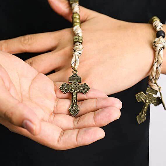 Antique Bronze Alloy Beads Paracord 5 Decades Rosary Necklace and One Decade Rosary Set - Nazareth Store