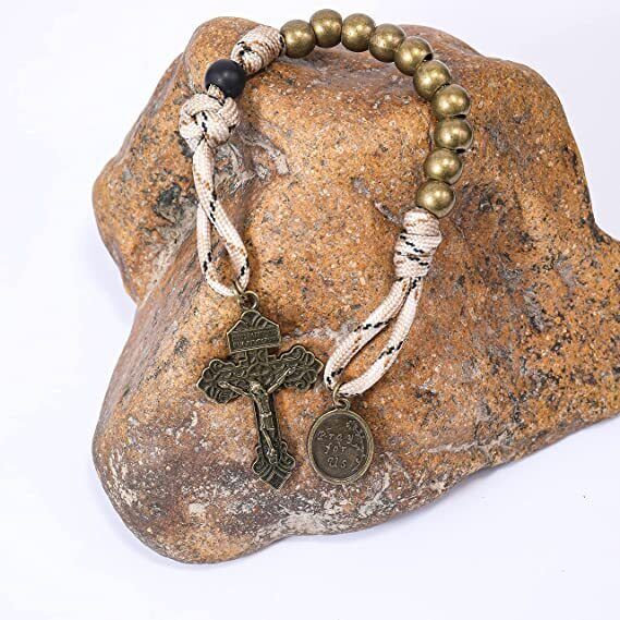 Set Antique Bronze Alloy Beads Rugged Rosary Necklace and One Decade Rosary 22" Nazareth Store